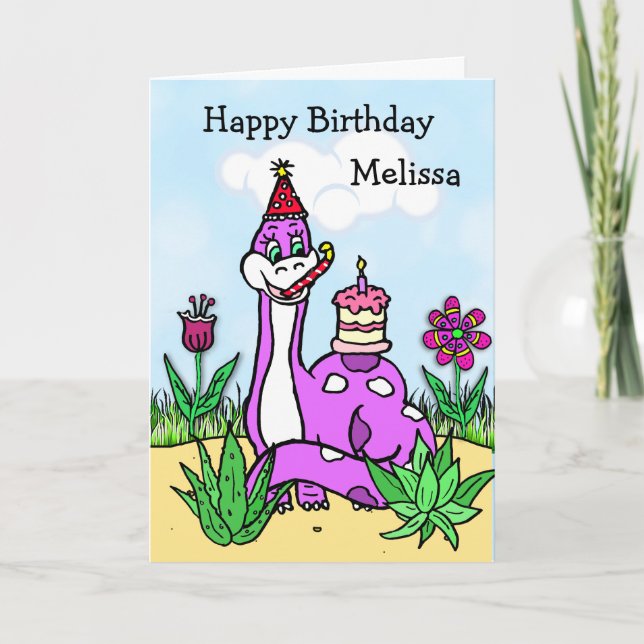 Carte Anniversaire de la fille Dinosaur personnalisée (Devant)