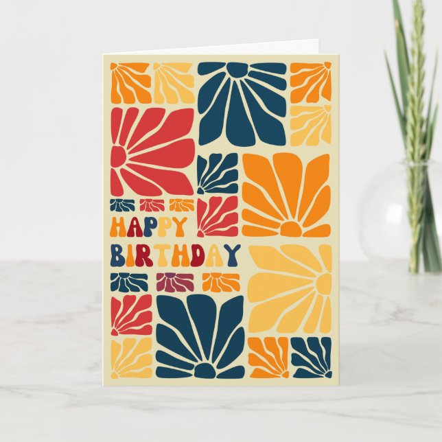 Carte Anniversaire de la fleur Super rétro (Devant)