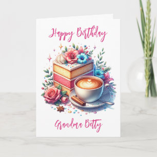 Carte Anniversaire de la grand-mère au café et au gâteau