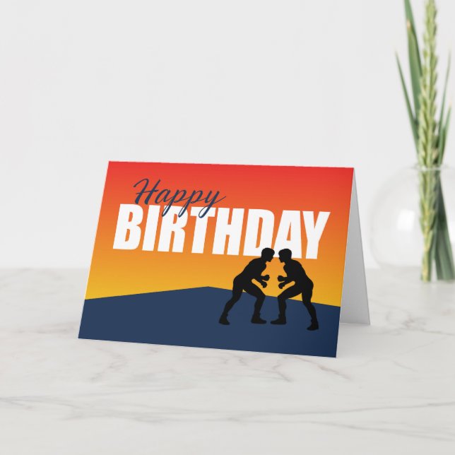 Carte Anniversaire de la lutte sur l'Athlète Bleu et Ora (Devant)