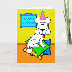 Carte Anniversaire de la nièce, caniche blanche sur Cous