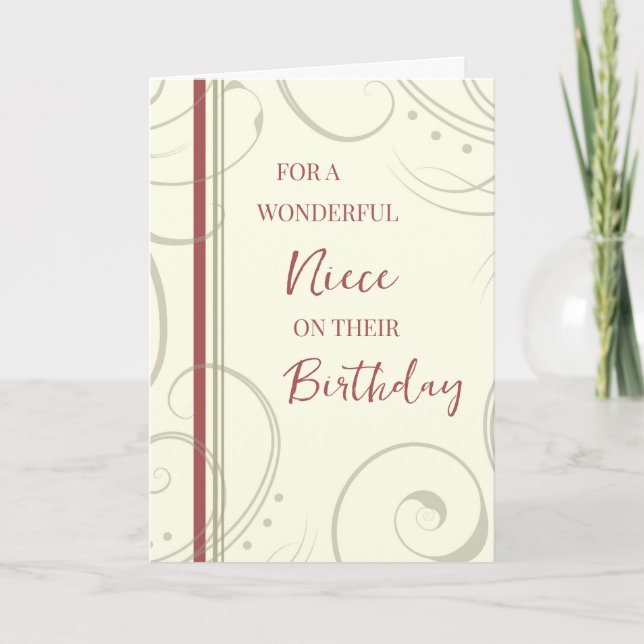 Carte Anniversaire de la nièce rouge et beige (Devant)