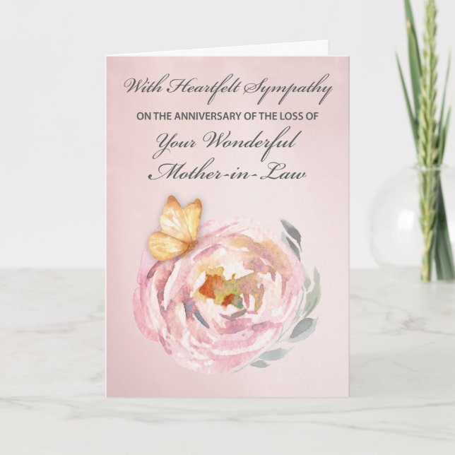 Carte Anniversaire de la perte mère en droit Rose papill (Devant)