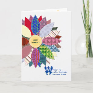 Carte Anniversaire de la petite-fille, fleur cousue