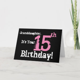 Carte Anniversaire de la petite-fille le 15ème, noir,