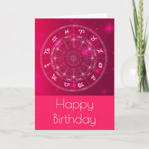 Carte Anniversaire de la roue d'astrologie rose
