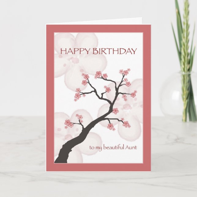 Carte Anniversaire de la tante, Arbre chinois en fleurs (Devant)