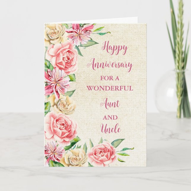 Carte Anniversaire de la tante et de l'oncle floraux (Devant)