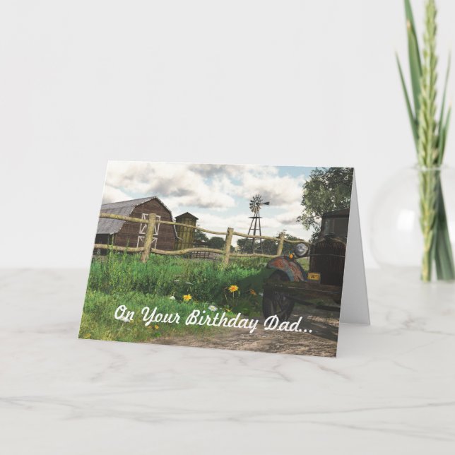 Carte Anniversaire de la vieille grange rouge et du cami (Devant)