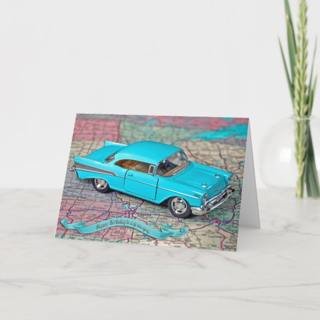 Carte Anniversaire de la voiture Vieux 1957 (Devant)