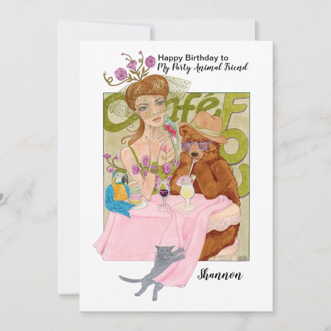 Carte Anniversaire de l'Amoureux des animaux amie (Devant)
