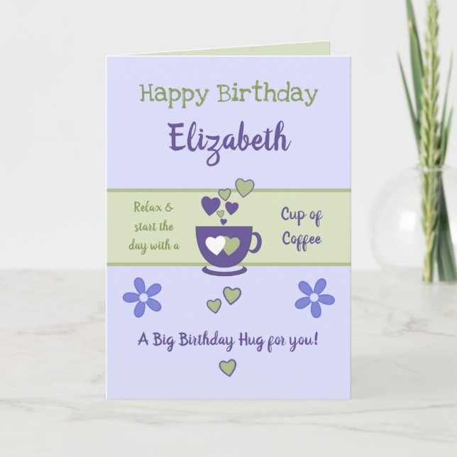 Carte Anniversaire de l'amoureux du café vert et pourpre (Devant)
