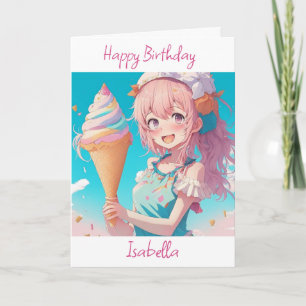 Carte Anniversaire de l'Anime Whimsical avec Ice Cream C