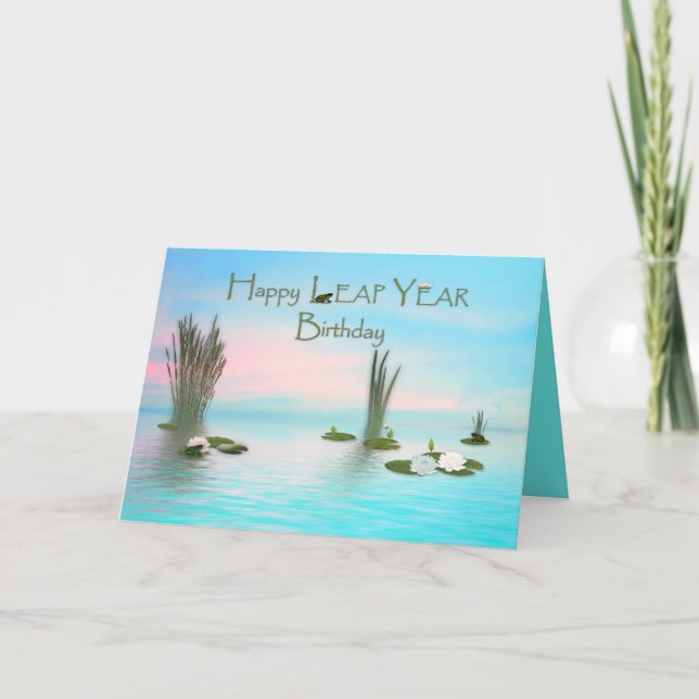 Carte Anniversaire de l'année bissextile, grenouilles et (Devant)