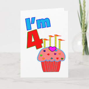 Carte Anniversaire de l'école "I'm 4" Cupcake adorable