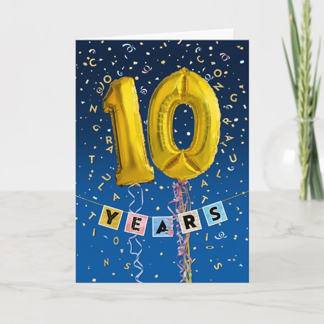 Carte Anniversaire de l'employé 10 ans - Ballons d'or (Devant)