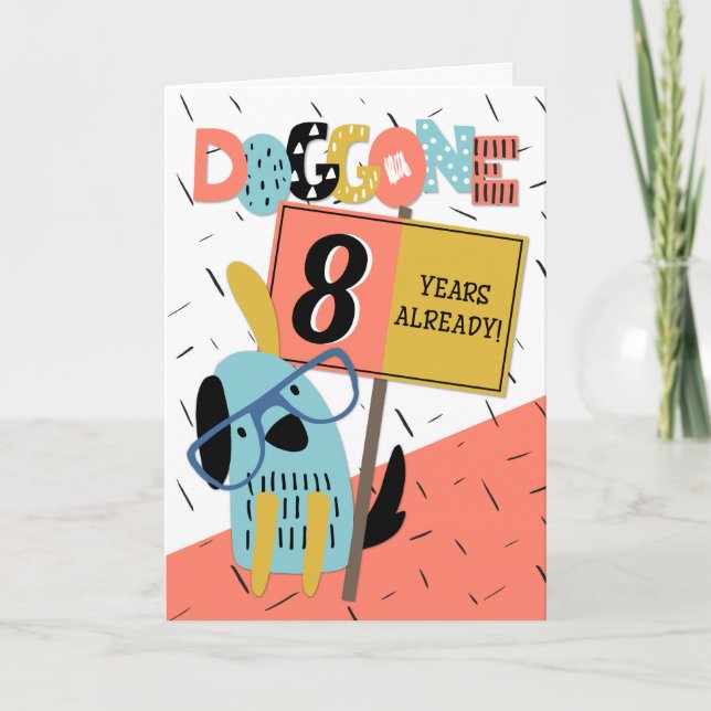 Carte Anniversaire de l'employé Chien comique de 8 ans (Devant)