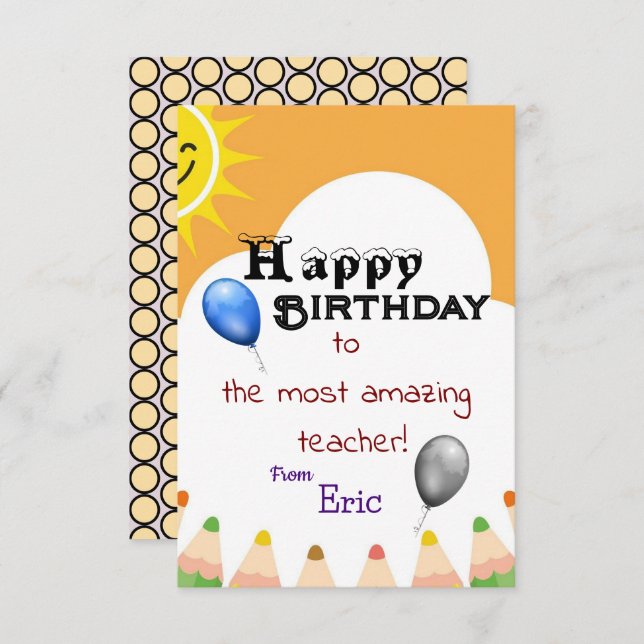 Carte Anniversaire de l'enseignant (Devant / Derrière)