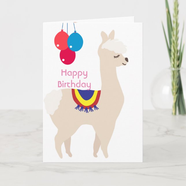 Carte Anniversaire de Llama, Ballons d'anniversaire (Devant)