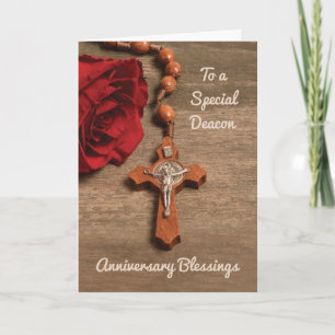 Carte Anniversaire de l'ordination de diacre Rose rouge 