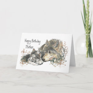 Carte Anniversaire de loup de mère d'aquarelle joyeux et