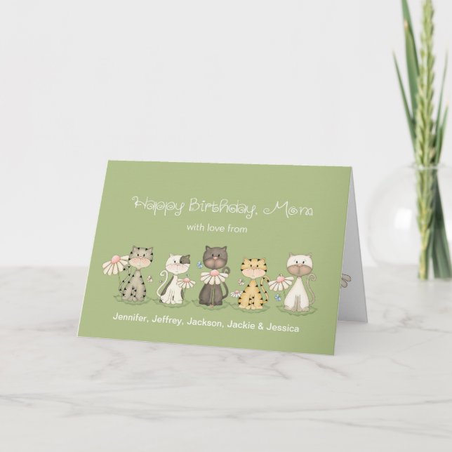 Carte Anniversaire de maman 5 Chats de tous - noms perso (Devant)