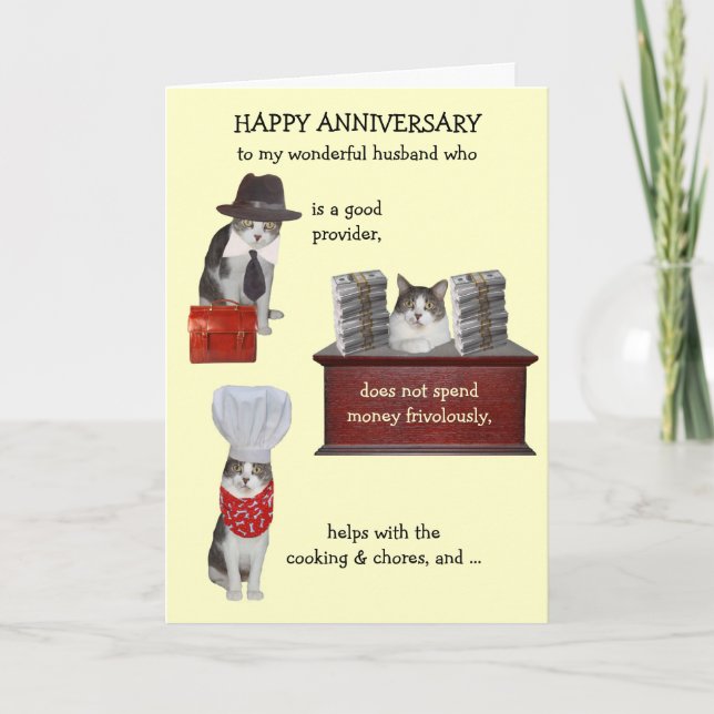 Carte Anniversaire de mari de chat drôle personnalisable (Devant)