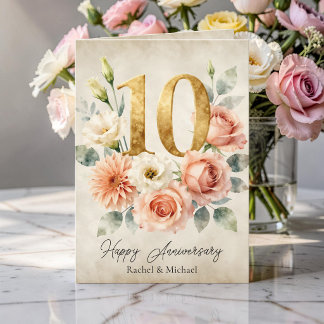 Carte Anniversaire de mariage de 10 ans Watercolor Flora