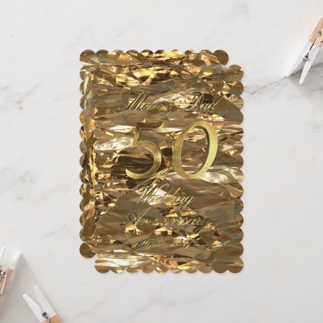 Carte Anniversaire de Mariage de Parents Or Élégant (Devant/Arrière en situation)