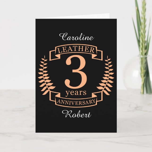 Carte Anniversaire de mariage en cuir 3 ans (Devant)