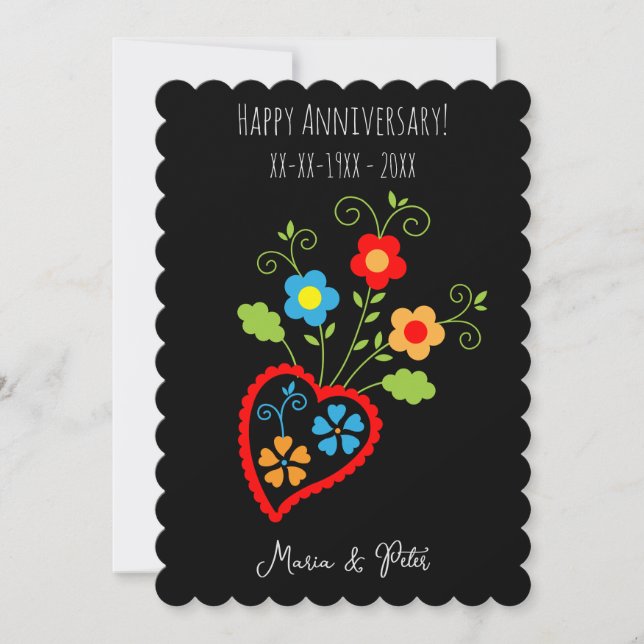 Carte Anniversaire de mariage fleuri folklorique portuga (Devant)