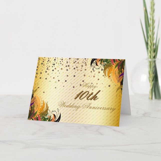 Carte Anniversaire de mariage heureux floral en métal (Devant)