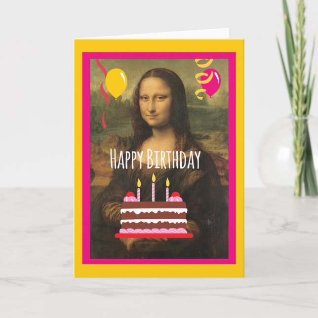 Carte Anniversaire de Mona Lisa avec le gâteau et les (Devant)