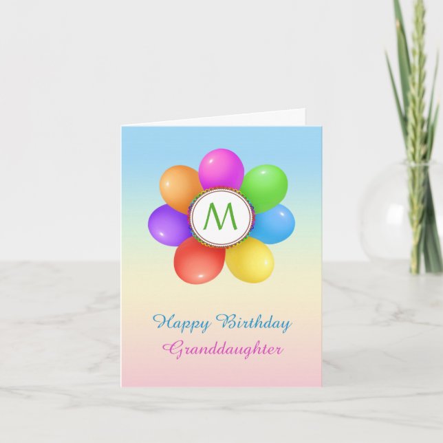 Carte Anniversaire de monogramme de fleur de ballons (Devant)