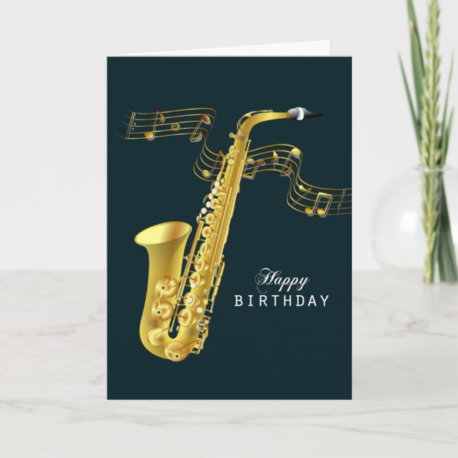 Carte Anniversaire de musique de saxophone joyeux (Devant)