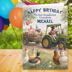 Carte Anniversaire de naissance de petit-fils Tracteur &
