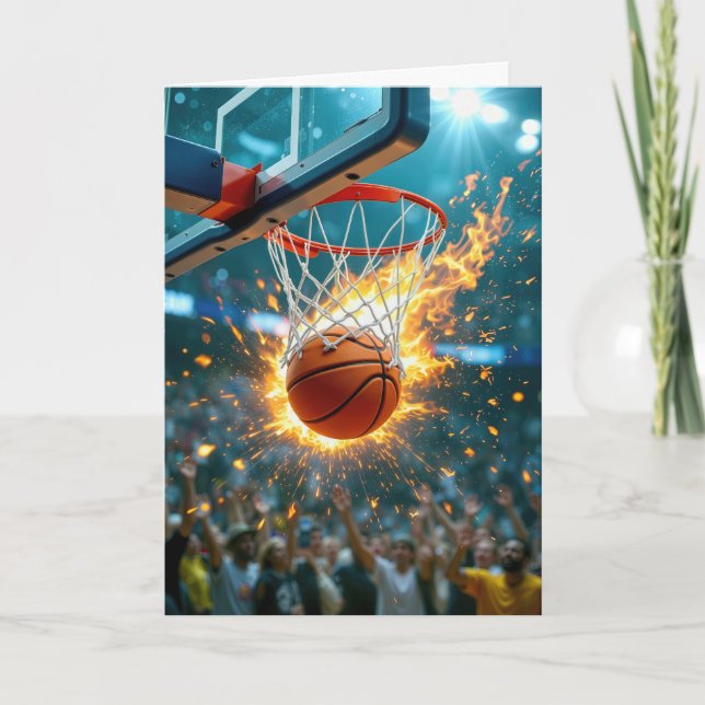 Carte Anniversaire de Nephew Flaming Basketball in the N (Devant)