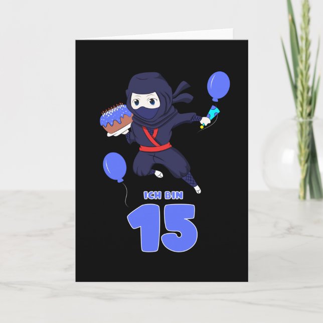 Carte ANNIVERSAIRE DE NINJA 15 15e anniversaire Boy Comi (Devant)