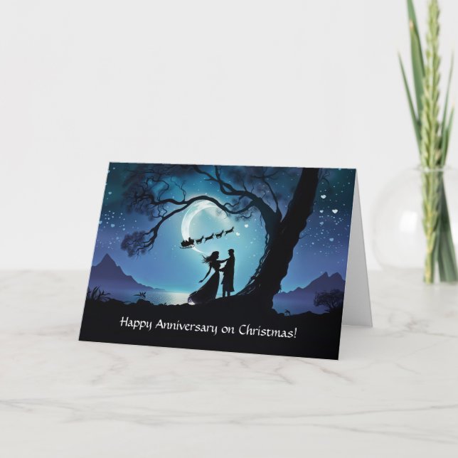 Carte Anniversaire de Noël avec un couple au clair de lu (Devant)