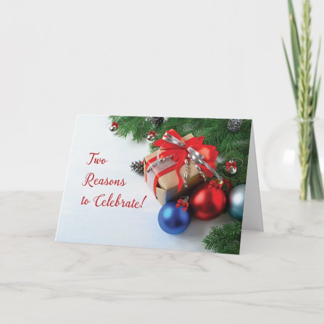 Carte Anniversaire de Noël Double la fête (Devant)