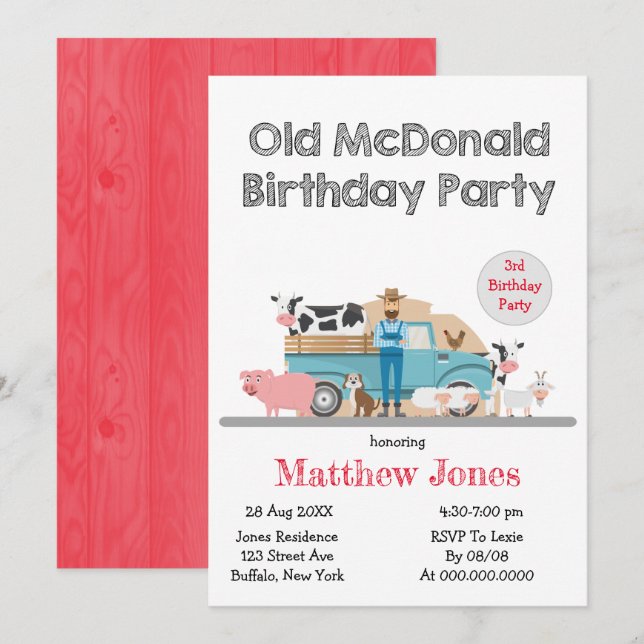 Carte Anniversaire de Old McDonald Farm (Devant / Derrière)