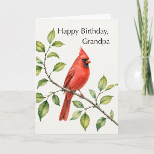 Carte Anniversaire de Papy Cardinal Rouge sur Branche