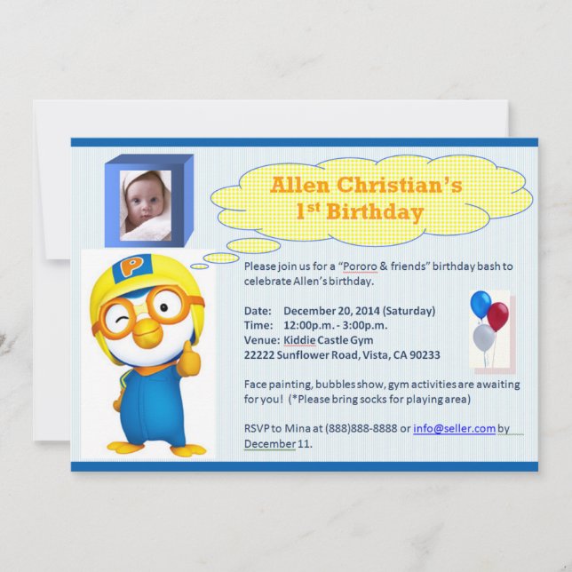 Carte Anniversaire de Pororo (Devant)