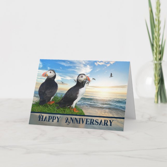 Carte Anniversaire de Puffin Couple (Devant)