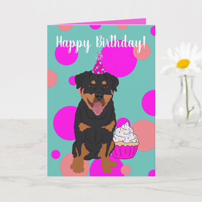Carte Anniversaire de Rottweiler (Petite plante)