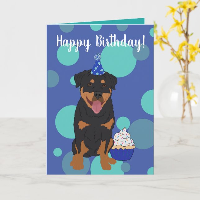 Carte Anniversaire de Rottweiler (Fleur jaune)