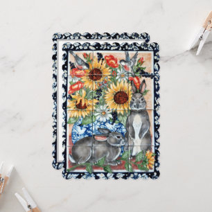 Carte Anniversaire de tournesol de lapin floral artistiq