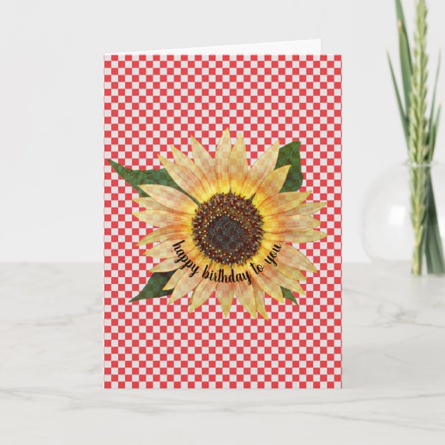Carte anniversaire de tournesol en rouge et blanc en vic (Devant)