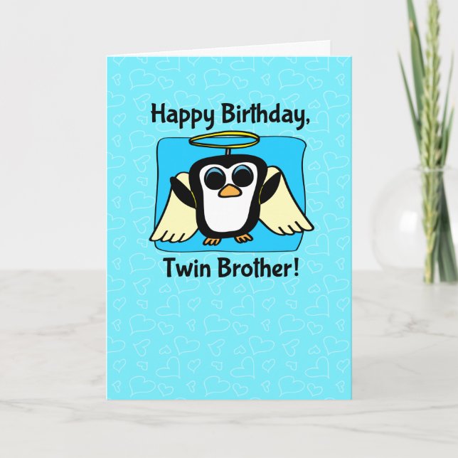 Carte Anniversaire de Twin Brother - Petit Ange Penguin (Devant)