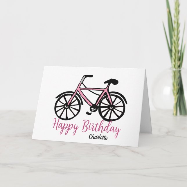 Carte anniversaire de vélo rose pour femmes (Devant)